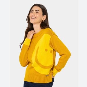 Peace Love World Intarsia Yellow Smiley Face Oversized Sweater, Size 5X